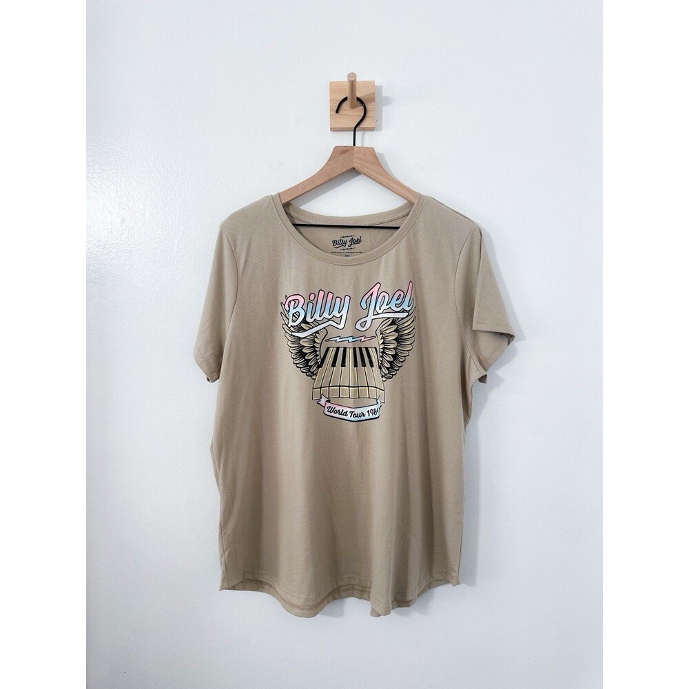 Billy Joel World Tour 1984 Women's Graphic Music T-Shirt 2XL Beige Short Sleeve